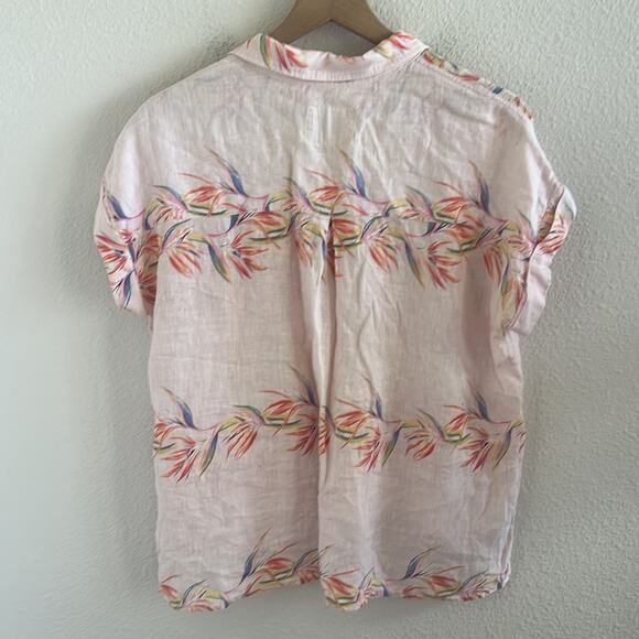 Rails Floral High Low Top Tropical Printed Front Button Linen Blend Blouse Small - Picture 2 of 6